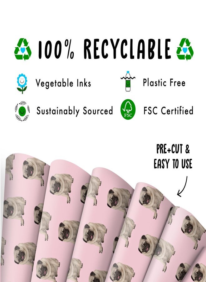 CENTRAL 23 Pug Wrapping Paper - Funny Dog Wrapping Paper - 6 Sheets Of Birthday Gift Wrap For Her - Silly Sleepy Pugs - Pink - For Dog Lovers - Comes With Stickers - Image 3